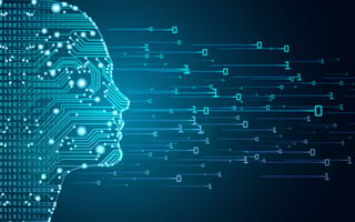 A woman in profile whose face is made of binary code.
