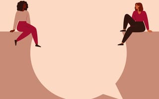 A drawing of two women sitting across from each other