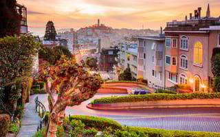 A view of San Francisco streets at sunset.