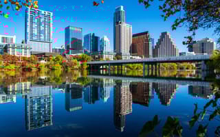 The Austin Texas skyline as seen from the city's river