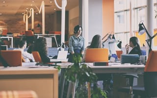 A team meeting held at desks
