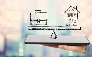 An illustration of a briefcase and home symbolizing work-life balance.