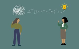 Illustration of two women talking, one with confusion over her head, the other with a light bulb