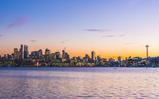 The Seattle skyline at sunset.