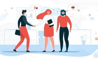 An illustration of three coworkers building camaraderie.