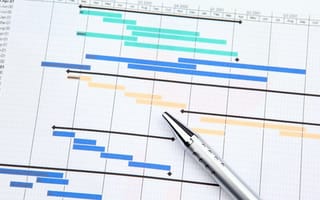 A color-coded project timeline calendar.