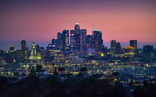 LA’s skyline at night.
