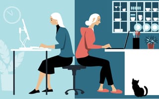 vector image of two women one working at home and one in an office