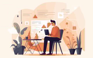 An illustration of a man working on a laptop