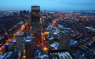 aerial view of boston at night