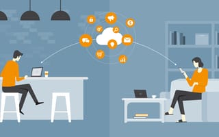 Graphic illustration of coworkers working remotely