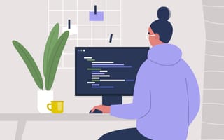 Illustration of a woman at her computer coding