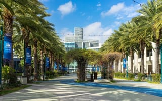 view of anaheim convention center and palms