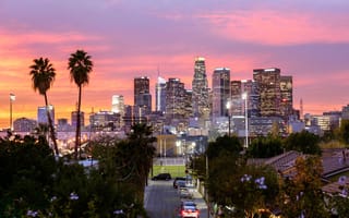 The Los Angeles skyline is pictured.
