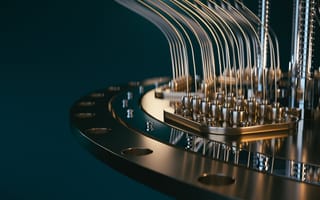 A close-up image of a quantum computer is pictured.