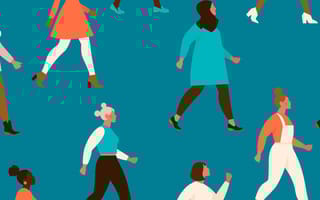 Graphic illustration of diverse women walking