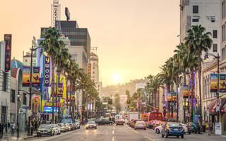 An evening photo of Hollywood Boulevard.