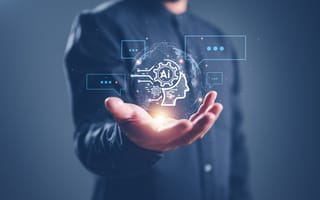 An artistic rendering of AI as a hologram.