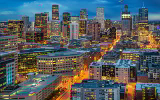 The Denver skyline at dusk.
