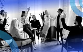 A group of young business people actively engaged at work.