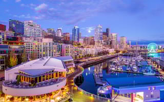 An aerial photo of a Seattle marina.