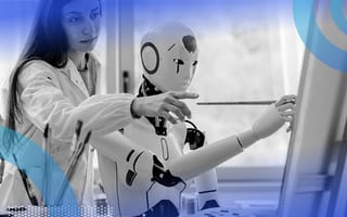 Artist working with AI robot to generate art on a canvas