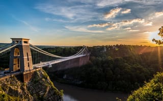 An aerial view of the Clifton Suspension Bridge in Bristol.