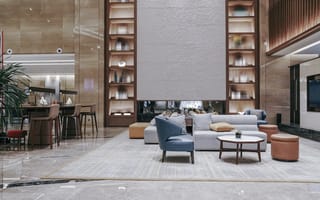 A hotel lobby is pictured.