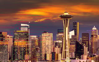 Seattle skyline at sunset