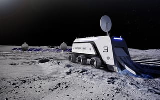 A rendering of Interlune's harvesting machine on the surface of the moon is pictured.