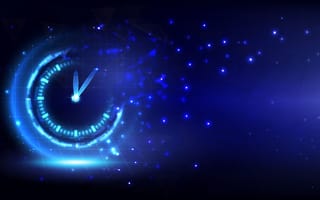 A glowing blue clock dissolves into bright sparkles, emblematic of the passage of time.