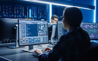 IT worker works on code on a computer.