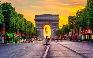 Champs-Elysees and Arc de Triomphe in Paris.