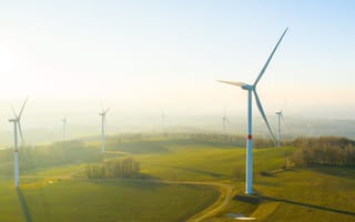 Wind turbines in an open field.