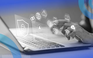 Cybersecurity overlay as a person uses a laptop