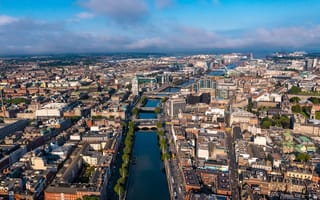 A view of the Dublin skyline, with the River Liffey flowing through the city.