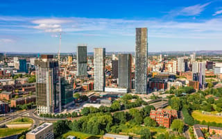 A skyline view of Manchester in the summer.