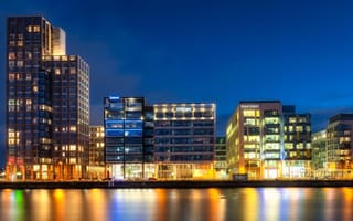 Dublin office buildings on Liffey River.