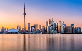 Sunset on Harbor Island Park, overlooking downtown Toronto