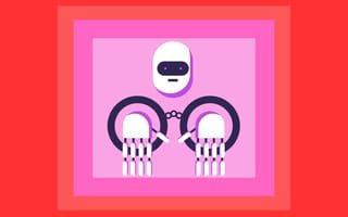 An illustration of a robot in handcuffs