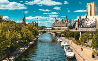 View of Rideau Canal in downtown Ottawa on a sunny day