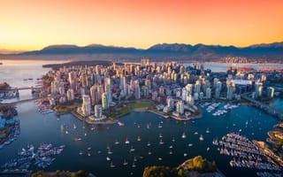 Skyline view of downtown Vancouver at sunset
