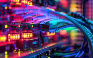 hardware cables connected to a internet network device technology closeup