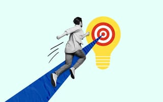 An employee runs along a blue line toward a target on a lightbulb.