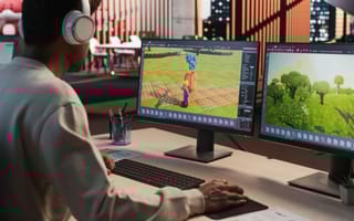 Developer animates video game on computer.