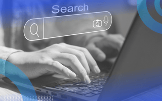 Person searching on the internet with search bar overlay