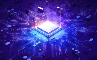 Illustration image of a glowing central processing unit placed in the middle of a circuit board.