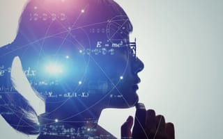 child's profile layered with mathematics