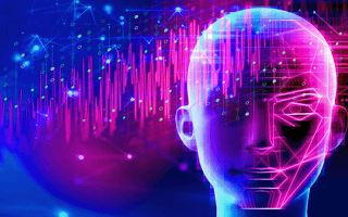 A 3D illustration of a head with an overlay of charts.