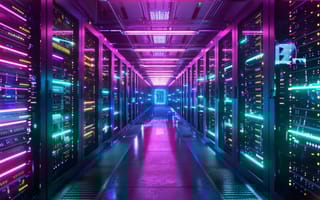 Brightly lit server room.